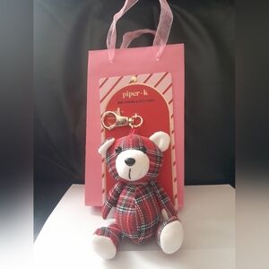 New Plaid Bear Tote/Keychain 7" With Gift Bag